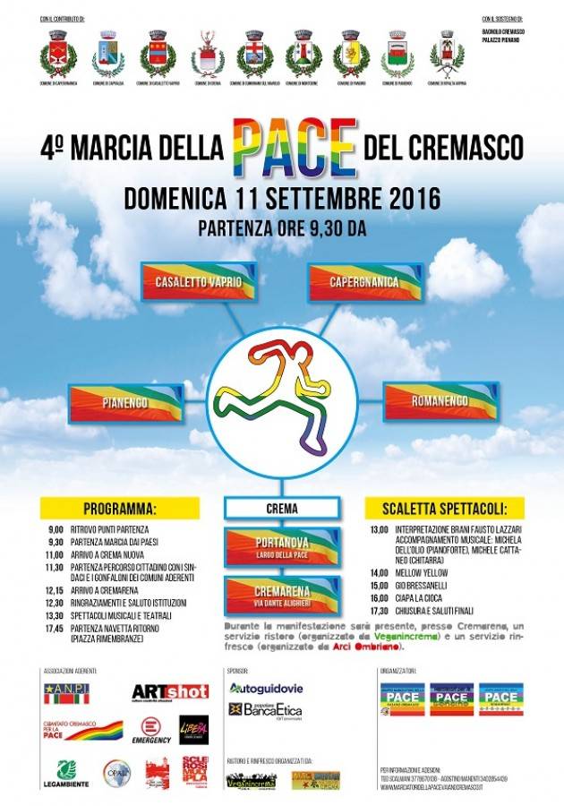 Domenica 11 settembre la 4° marcia  della Pace Cremasca