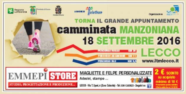 Lecco Domenica 18 settembre tutti alla Camminata Manzoniana