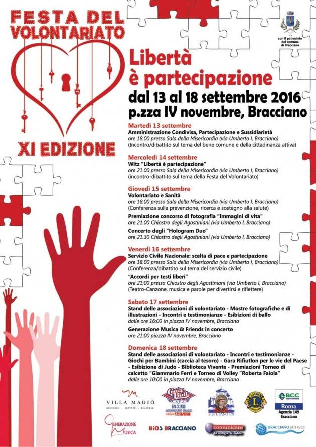 Al via a Bracciano l’11a edizione della “Festa del Volontariato” tra concerti, dibattiti e spettacoli teatrali