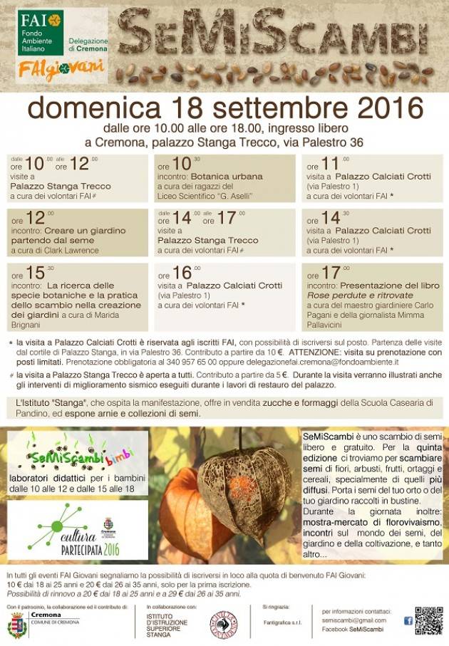 SeMiScambi, Cremona palazzo Stanga Trecco, 18 settembre Fai Giovani