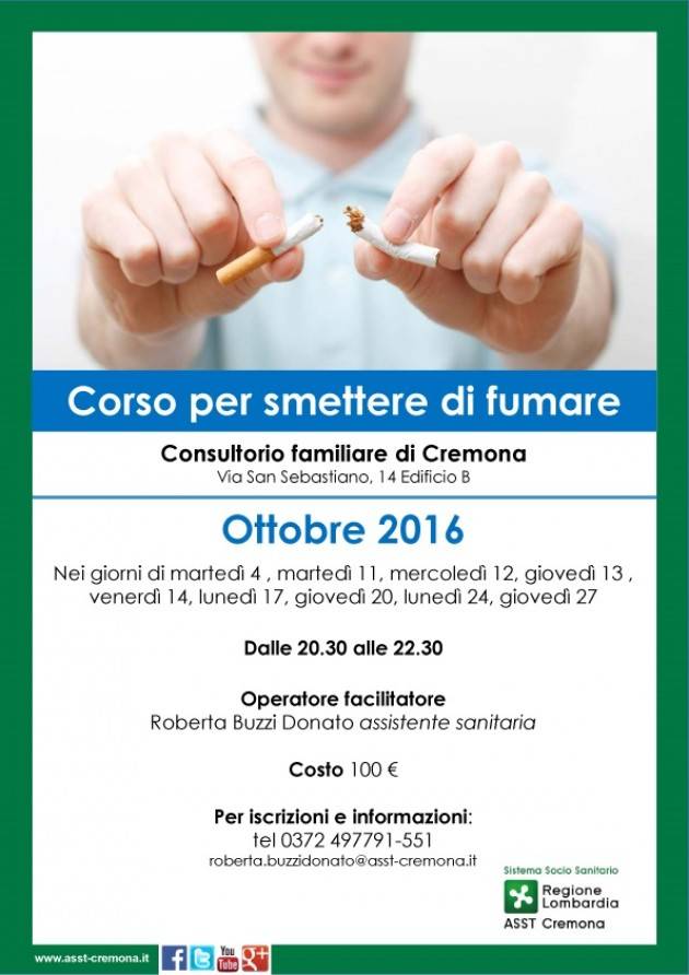 Asst  In ottobre a Cremona corso ‘SMETTERE DI FUMARE’