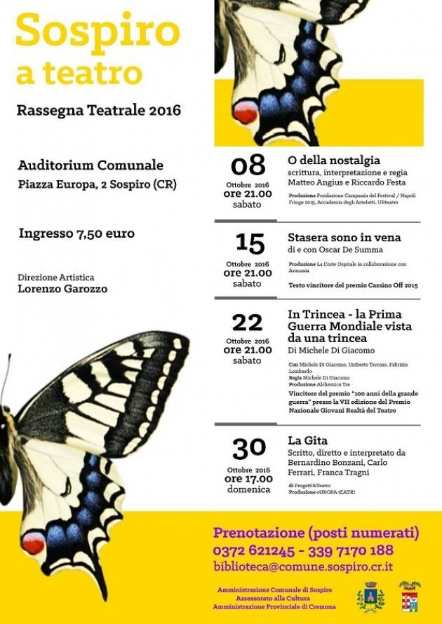 Sospiro a Teatro Torna rassegna di ottobre