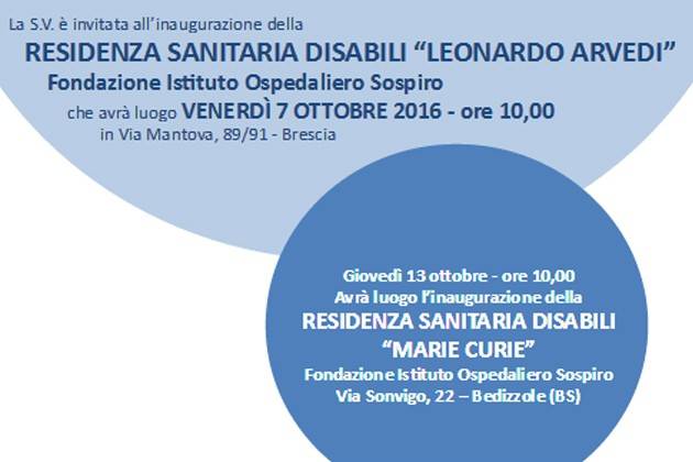 Brescia e provincia, doppia inaugurazione per Residenze Sanitarie Disabili