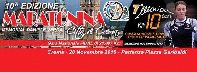 A Crema 10^ MARATONINA e 7^ MARIAN TEN - Domenica 20 novembre