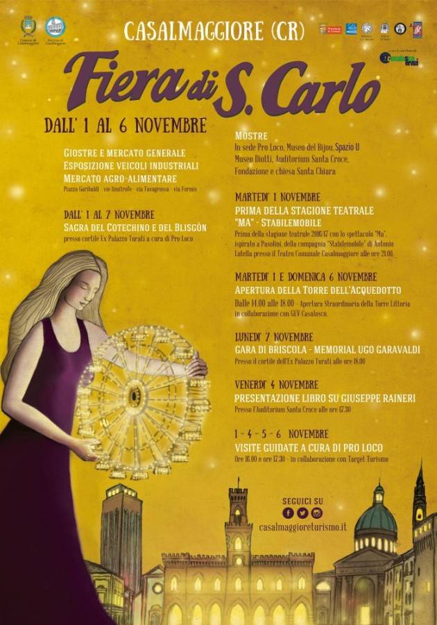 Casalmaggiore  Il programma completo della  fiera di San Carlo  che si terrà dal 1 al 6 novembre 2016