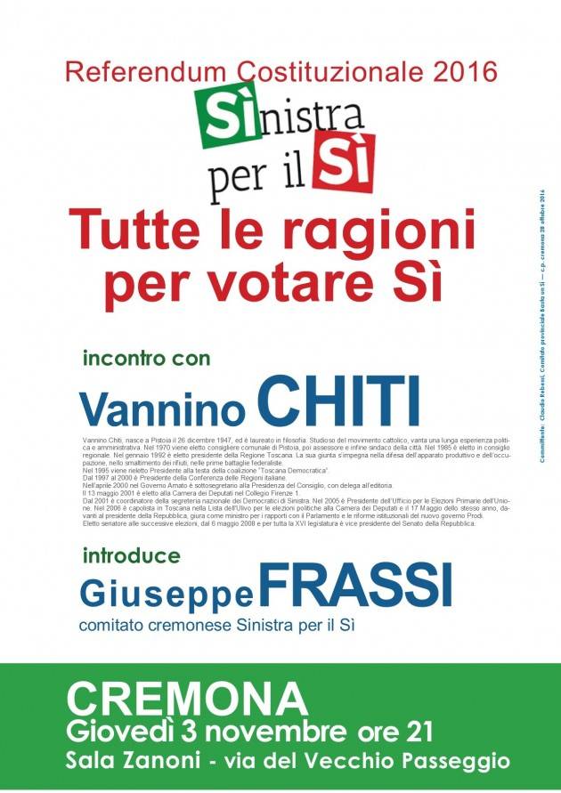 Verso il referendum TUTTE LE RAGIONI PER VOTARE SI  Vannino Chiti a Cremona