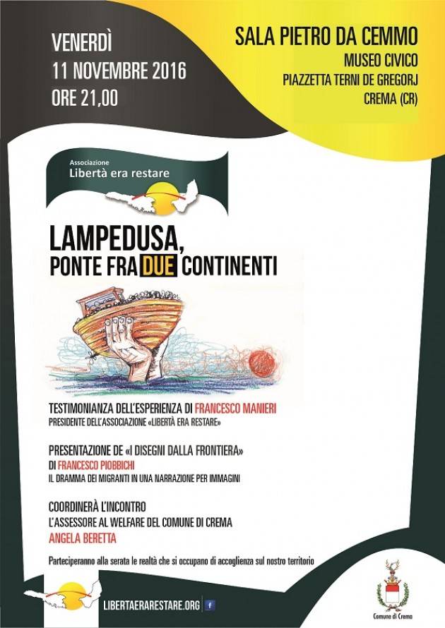 A Crema serata ‘Lampedusa’ ponte fra due continenti