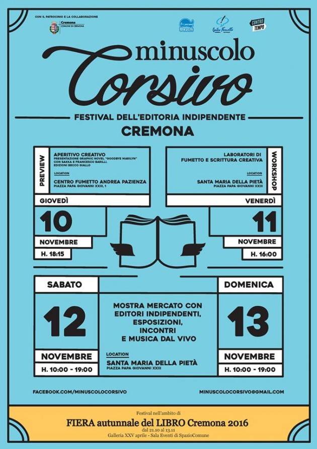 Cremona Dal 10 al 13 novembre debutta minuscolo/Corsivo