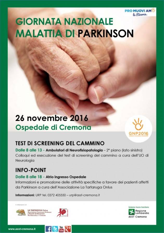 Asst Cremona Sabato 26 novembre 2016 Giornata nazionale della Malattia di Parkinson.
