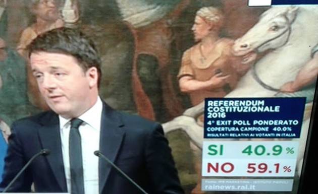Referendum Ore 24.20  Renzi ammette la sconfitta e si dimette. La vittoria del NO si attesta sul 60% 