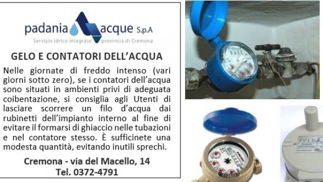 Padania Acque Contatori dell’acqua, arriva il gelo. Qualche consiglio per preservare quelli più esposti.