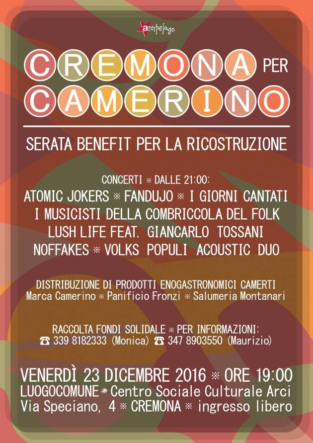 Arcipelago Cremona raccoglie fondi per terremotati di Camerino