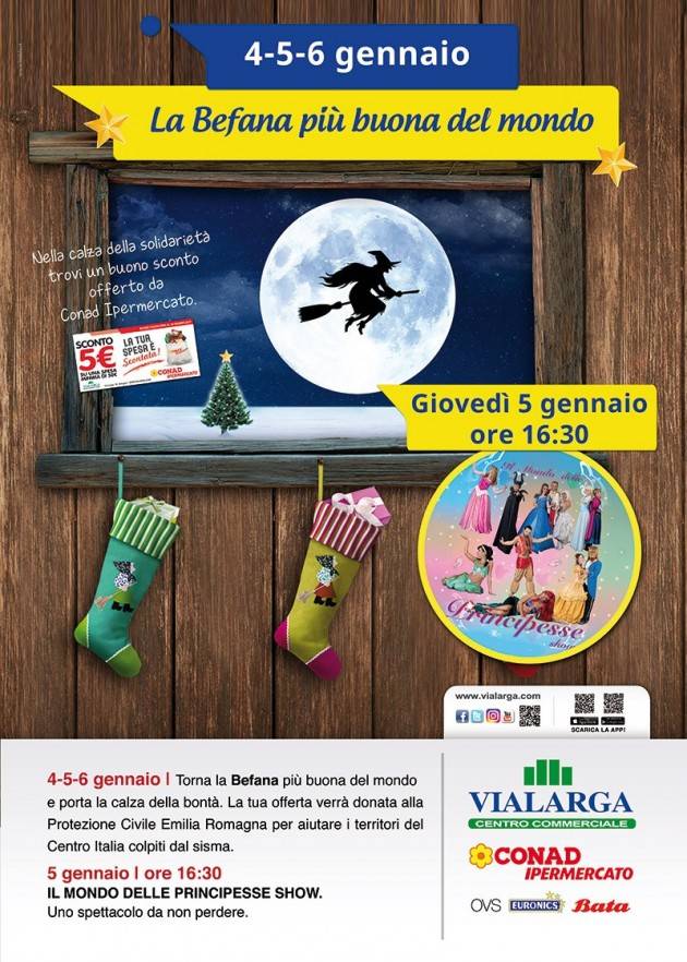 Al centro Vialarga di Bologna si prepara l’arrivo della Befana più buona del mondo che aiuta le popolazioni colpite dal sisma