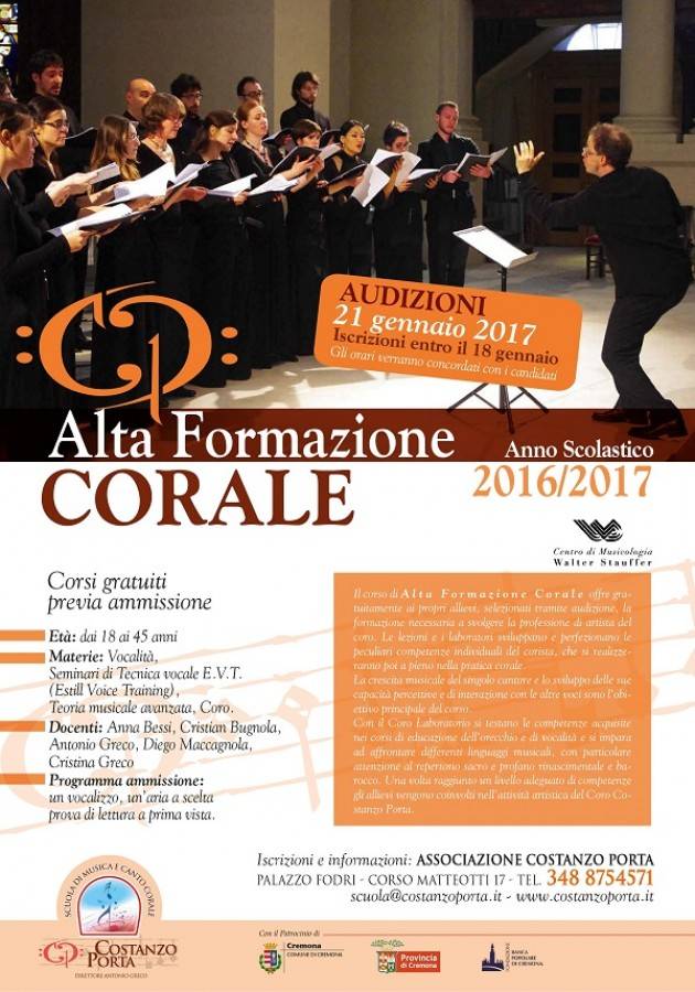 Coro Porta Cremona In programma le audizioni per l’ammissione al corso di Alta Formazione