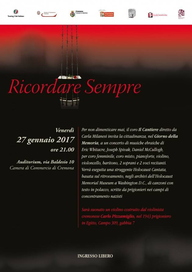 Giorno della Memoria a Cremona  RICORDARE SEMPRE Concerto di musiche ebraiche