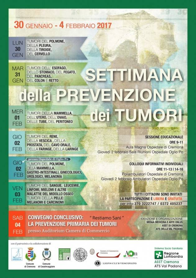 ASST Cremona Oglio PO Dal 30 gennaio al 4 febbraio 2017 SETTIMANA DELLA PREVENZIONE DEI TUMORI