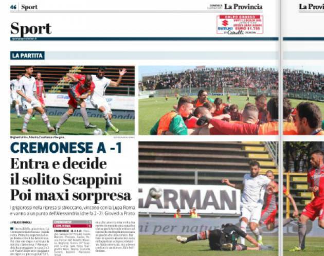 La Cremonese batte Lupa Roma 1-0 Vicini al traguardo di Giorgio Barbieri