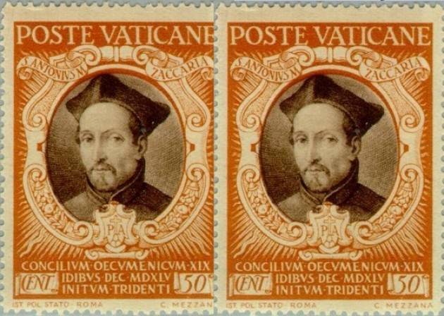 Il cremonese Antonio Maria Zaccaria,santo patrono dei Barnabiti, su un francobollo di Giorgio Barbieri 