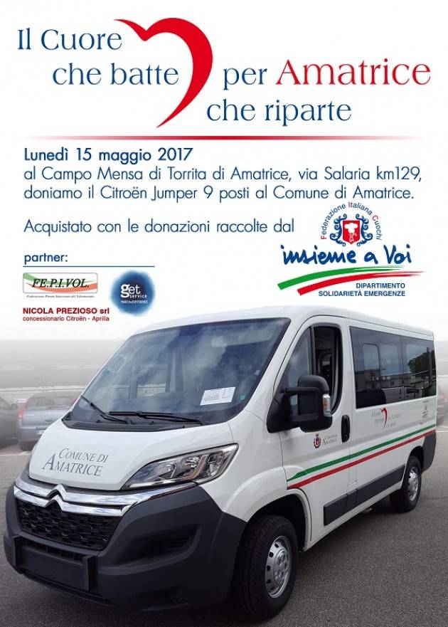 La Federazione Italiana Cuochi dona un Pulmino 9 posti al Comune di Amatrice