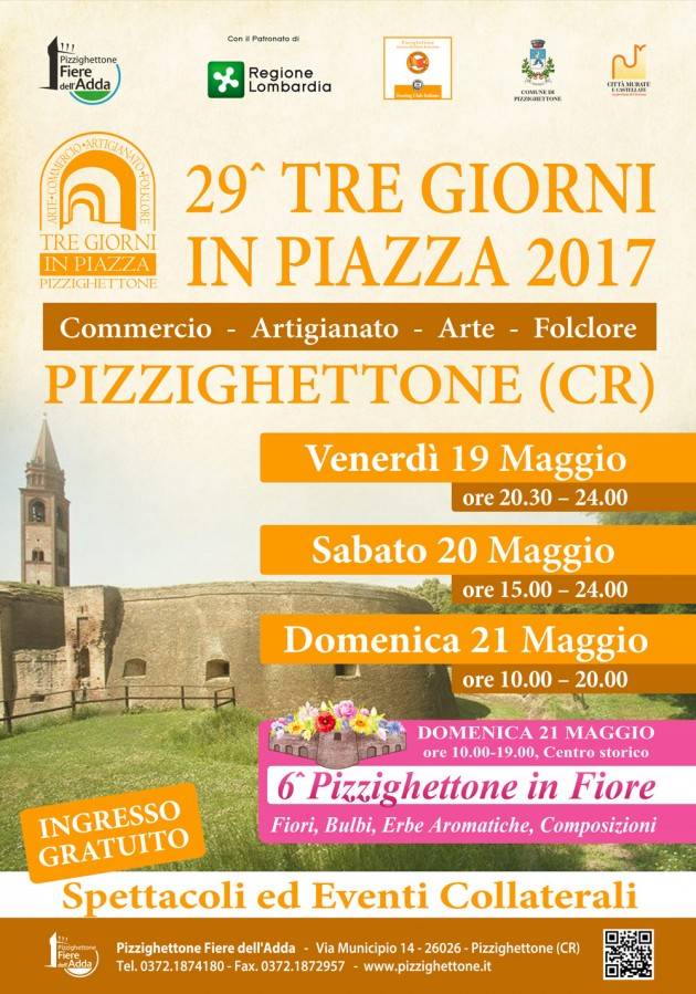 Pizzighettone Ritorna la 29^ TRE GIORNI IN PIAZZA 19-20-21 MAGGIO 2017