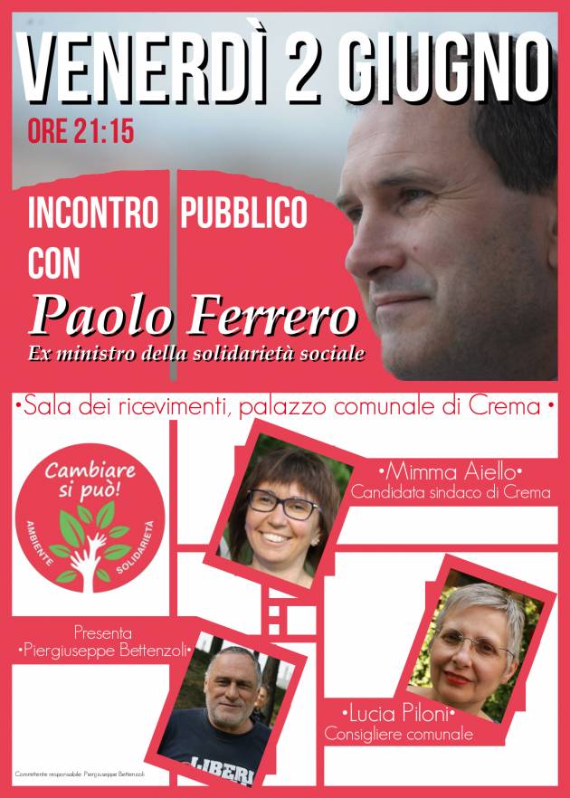 Paolo Ferrero a Crema per sostenere Mimma Aiello Sindaco