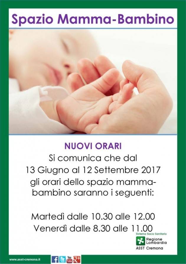 ASST Consultorio di Cremona Orario estivo per Spazio Mamma Bambino