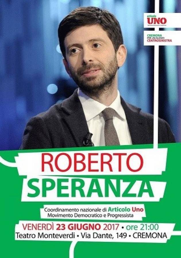 Roberto Speranza a Cremona venerdì 23 giugno alle 21:00 al Teatro Monteverdi