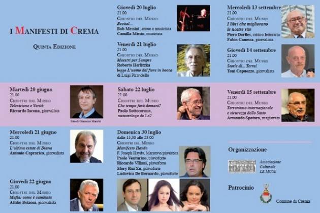 Crema Rassegna ‘ I Manifesti’ Evento di Domenica 30 luglio con la maratona pianistica