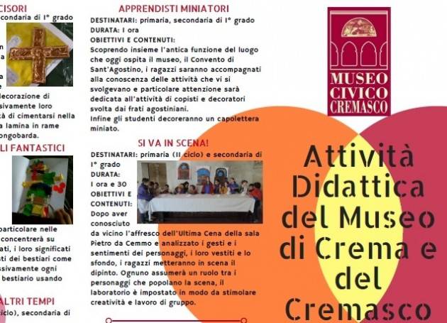 Crema Attività didattiche docenti scuole al Museo Civico da giovedì 7 settembre
