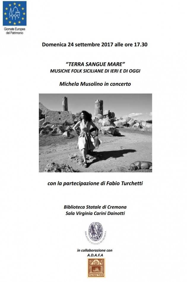 Concerto Musiche Folk ‘Siciliane di Ieri e di Oggi’  24 settembre presso Biblioteca Statale di Cremona
