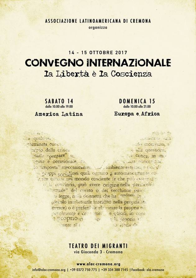 Ala organizza per il 14 e 15 ottobre  a Cremona un Convegno internazionale  su ‘La Libertà di Coscienza’
