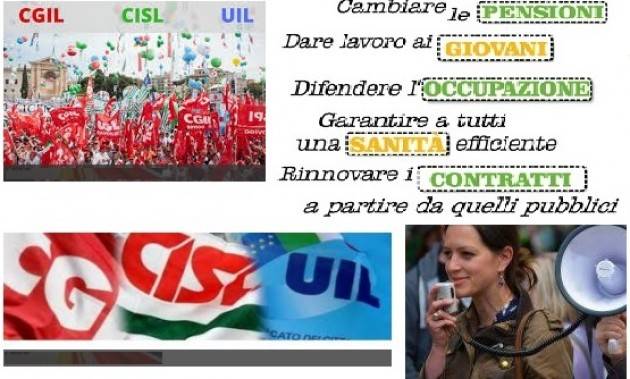 Legge di Bilancio Cgil-Cisl-Uil Cremona presidio sabato 14 davanti alla Prefettura dalle 10 alle 12