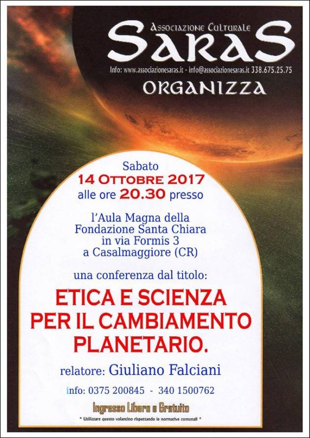 Casalmaggiore ETICA E SCIENZA PER IL CAMBIAMENTO PLANETARIO
