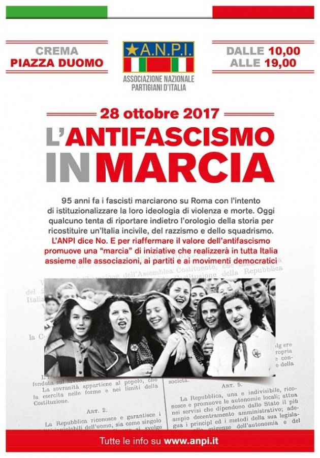 Crema 28 OTTOBRE 2017: L'ANTIFASCISMO IN MARCIA