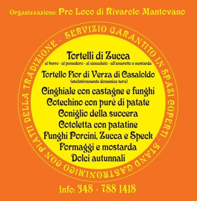 Rivarolo Mantovano, Sabato 28 e domenica 29 ottobre la Sagra del Tortello di Zucca Mantovano