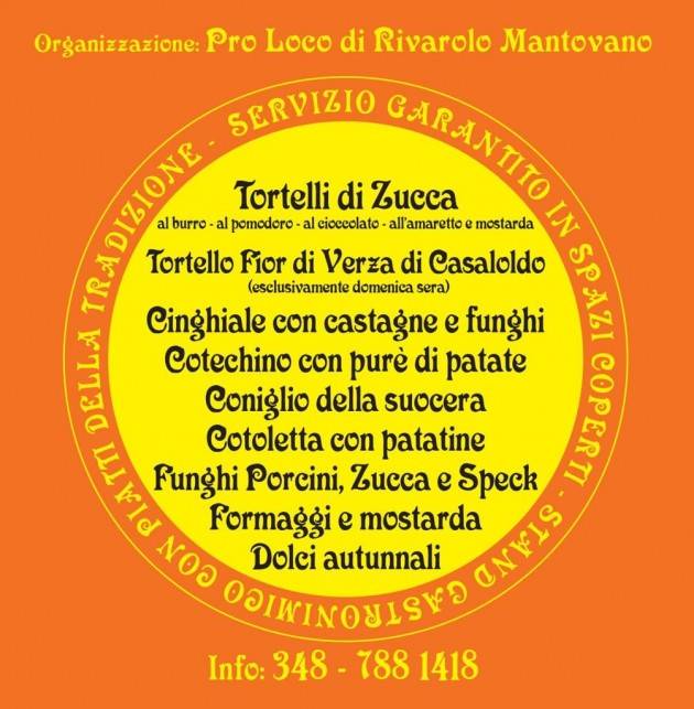 Rivarolo Mantovano, Sabato 28 e domenica 29 ottobre la Sagra del Tortello di Zucca Mantovano