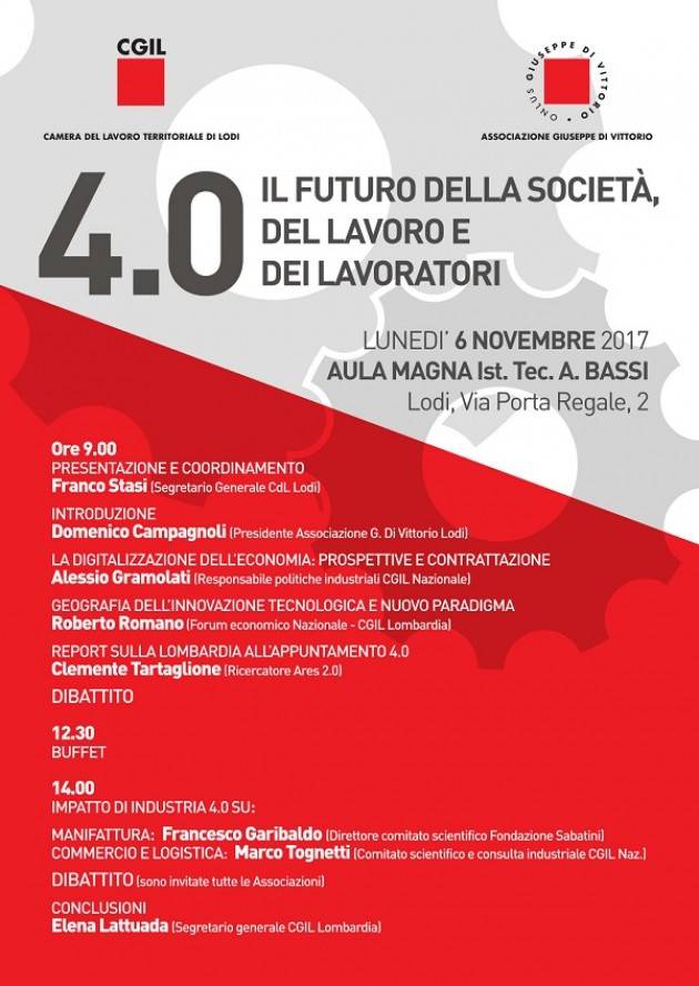 Cgil Lodi Convegno 'Industria 4.0. Il futuro della società, del lavoro e dei lavoratori'