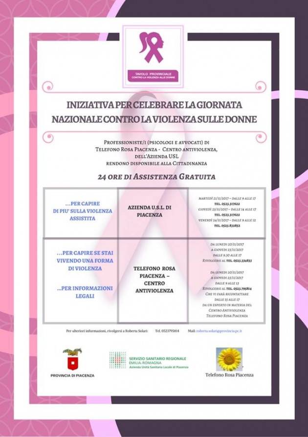 ‘24 ORE DI ASSISTENZA ’ PER  LA GIORNATA NAZIONALE CONTRO LA VIOLENZA SULLE DONNE