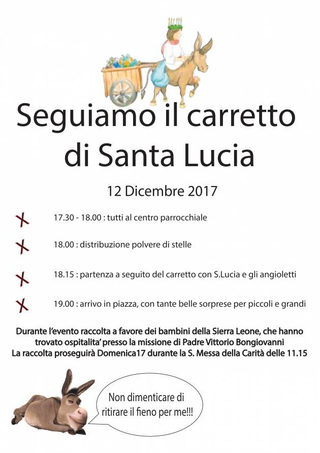 Santa Lucia arriva anche  a Rivarolo Mantovano martedì 12 dicembre, alle ore 18:00