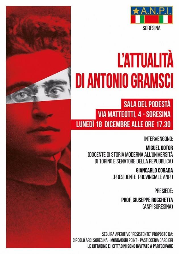 L’atttualità di Antonio Gramsci  Incontro a Soresina il 18/12  con Miguel Gotor e Gian Carlo Corada