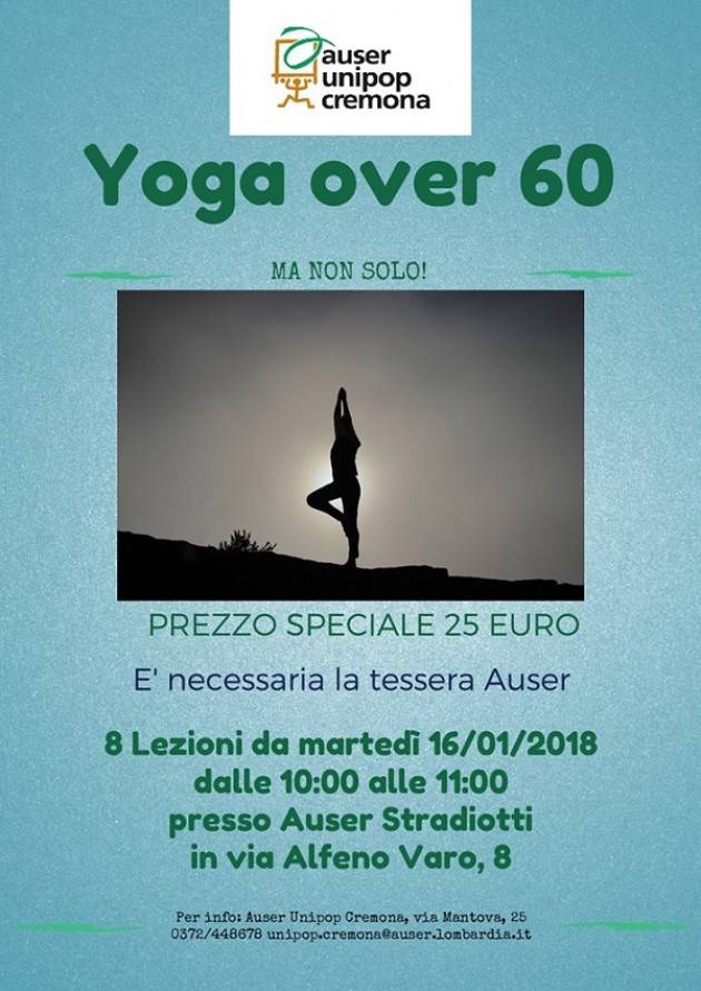 Novità 2018: Corso di Yoga over 60 al mattino presso l'Auser Unipop Cremona