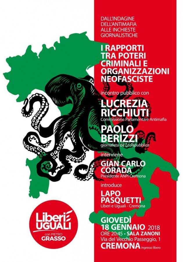 Liberi e Uguali Cremona organizza evento : I rapporti tra poteri criminali e organizzazioni neofasciste