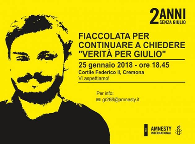 Verità  per Giulio: fiaccolata a Cremona giovedì 25 gennaio ore 18,45