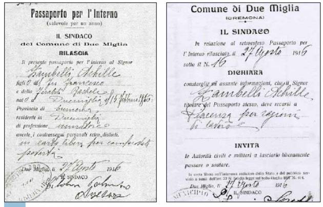 Non c’è futuro senza passato. Il passaporto di  Achille Zambelli  di LEO GRANATA ( Cremona)