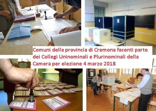 Elezioni 4 marzo Camera: i comuni della provincia di Cremona che fanno parte dei collegi