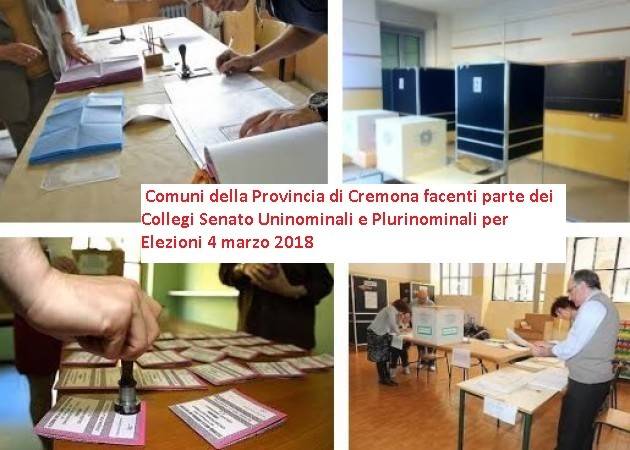 Elezioni 4 marzo Senato : i comuni della provincia di Cremona che fanno parte dei collegi