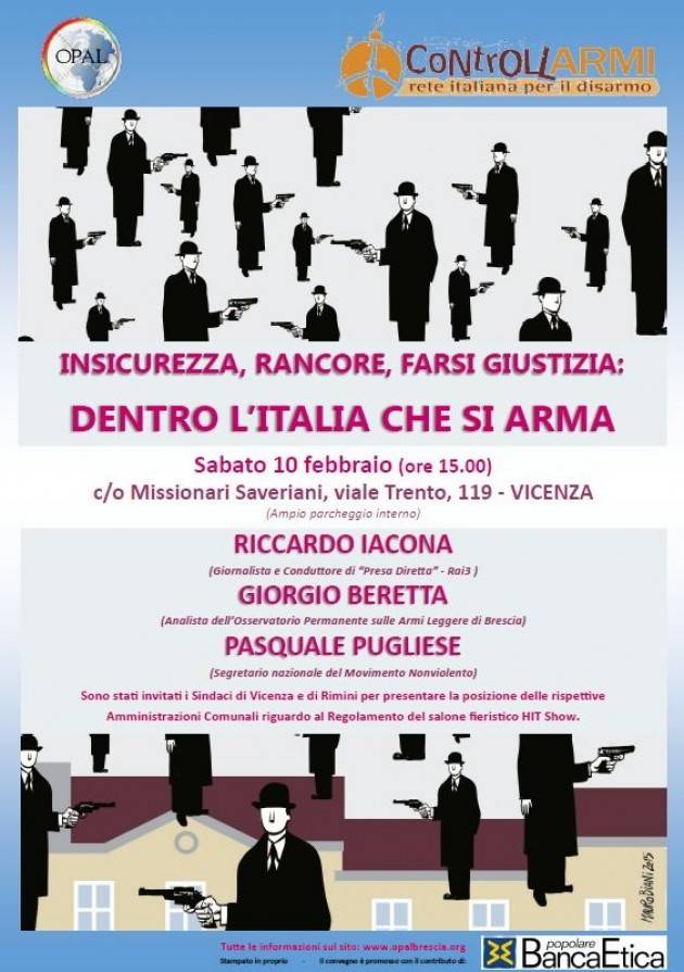 Incontro pubblico a Vicenza ‘Insicurezza, rancore, farsi giustizia: dentro l’Italia che si arma’