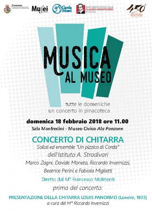 Cremona  Rassegna Musica al Museo, domenica  18/2 concerto per chitarra