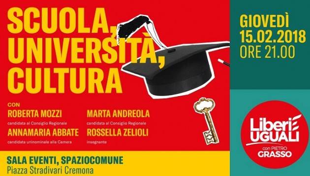 Liberi e Uguali stasera, giovedì 15 febbraio alle ore 21,iniziativa sulla scuola