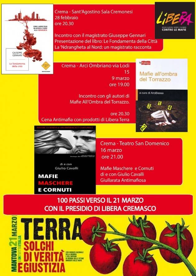 Crema 100 passi verso il 21 marzo organizza il Presidio di Libera Cremasco